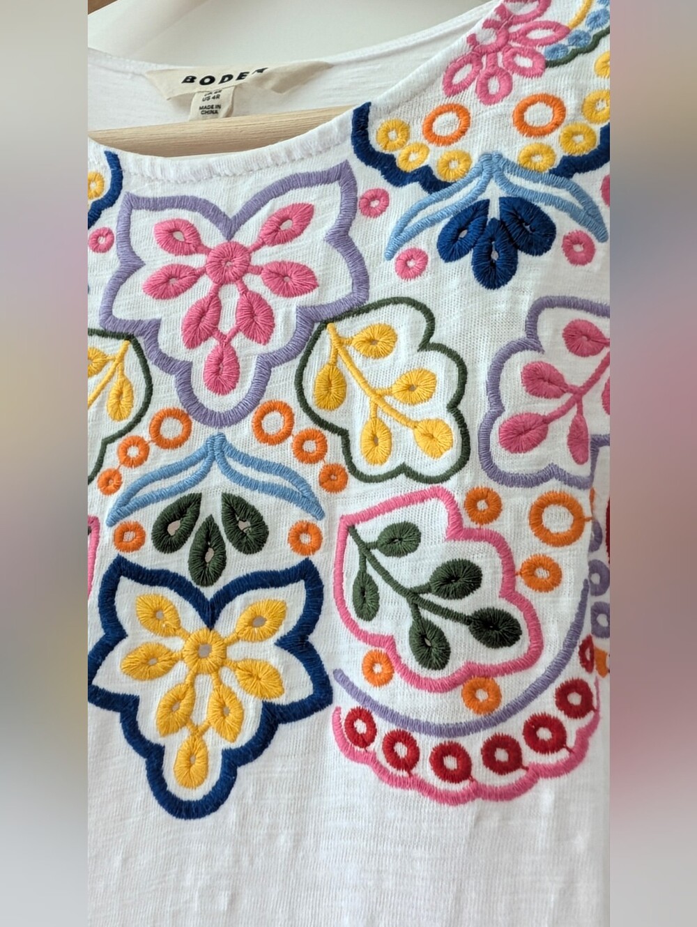 Boden Embroidered Cotton Tiered Maxi Dress White Multicolor 4R - Picture 5 of 9